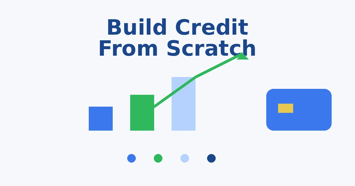 Build credit from scratch illustration with growth blocks upward arrow and credit card icon