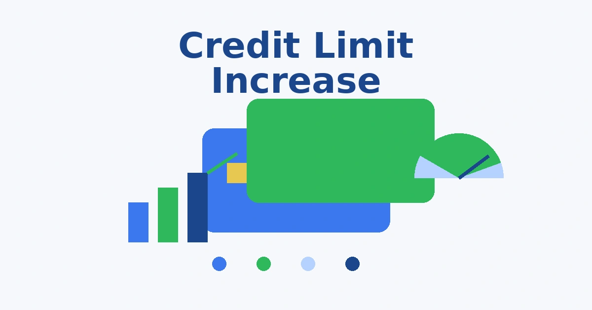 Credit limit increase illustration with credit card growth chart and credit score gauge