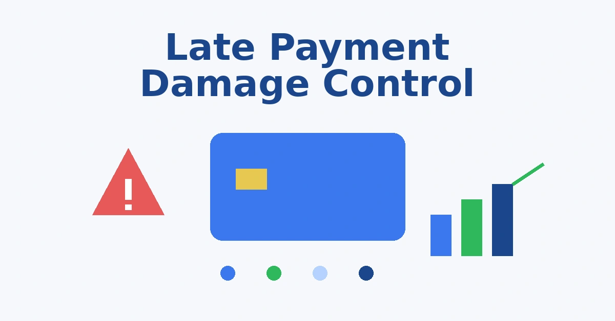 Late payment damage control illustration with credit card warning icon and recovery finance chart