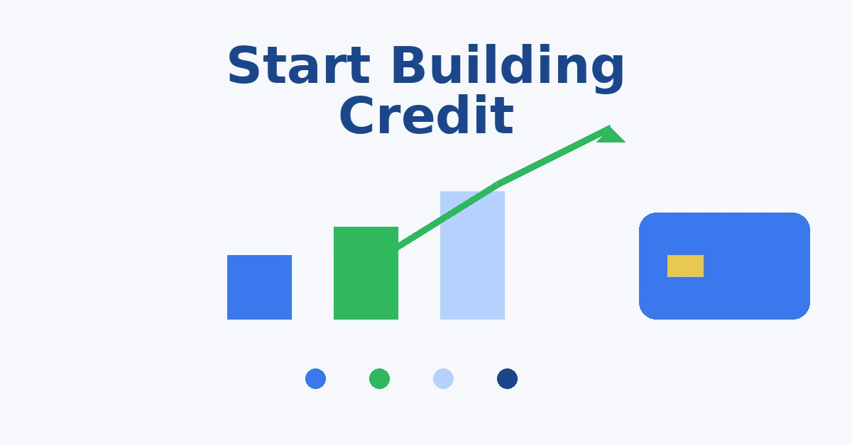Start building credit illustration with growth blocks upward arrow and credit card icon