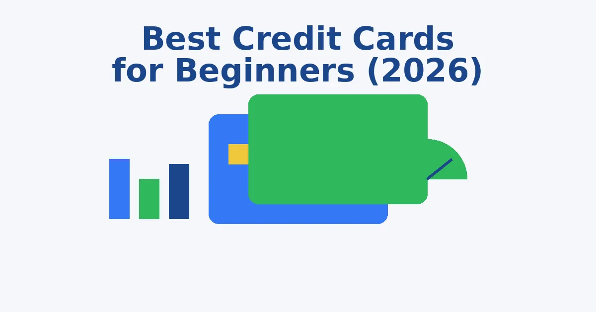 Best credit cards for beginners 2026 illustration with credit card and credit score gauge