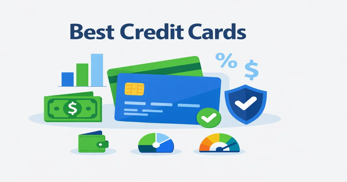 Best credit cards illustration with credit cards and finance chart