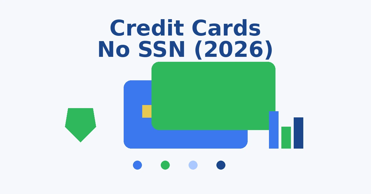 Credit cards without SSN for immigrants 2026 illustration with credit card and finance icons